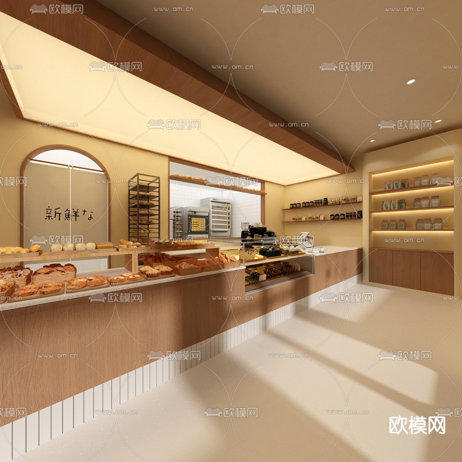 中古风面包店 烘焙店3d模型下载（渲染图1）