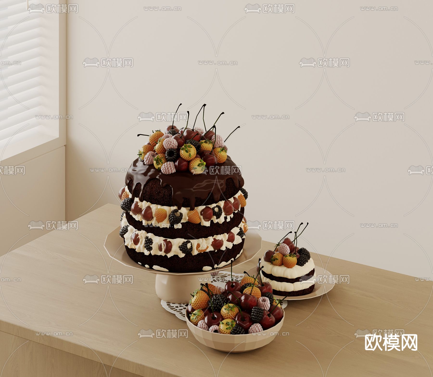 水果蛋糕 甜品 糕点 果盘3d模型下载