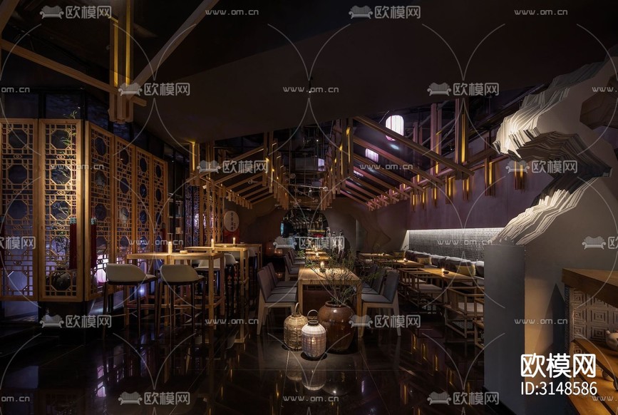 新中式酒吧裝修效果圖下載(渲染圖5)