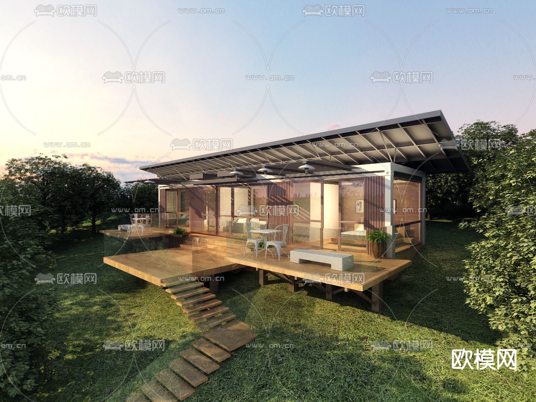 现代民宿 酒店 小木屋3d模型下载