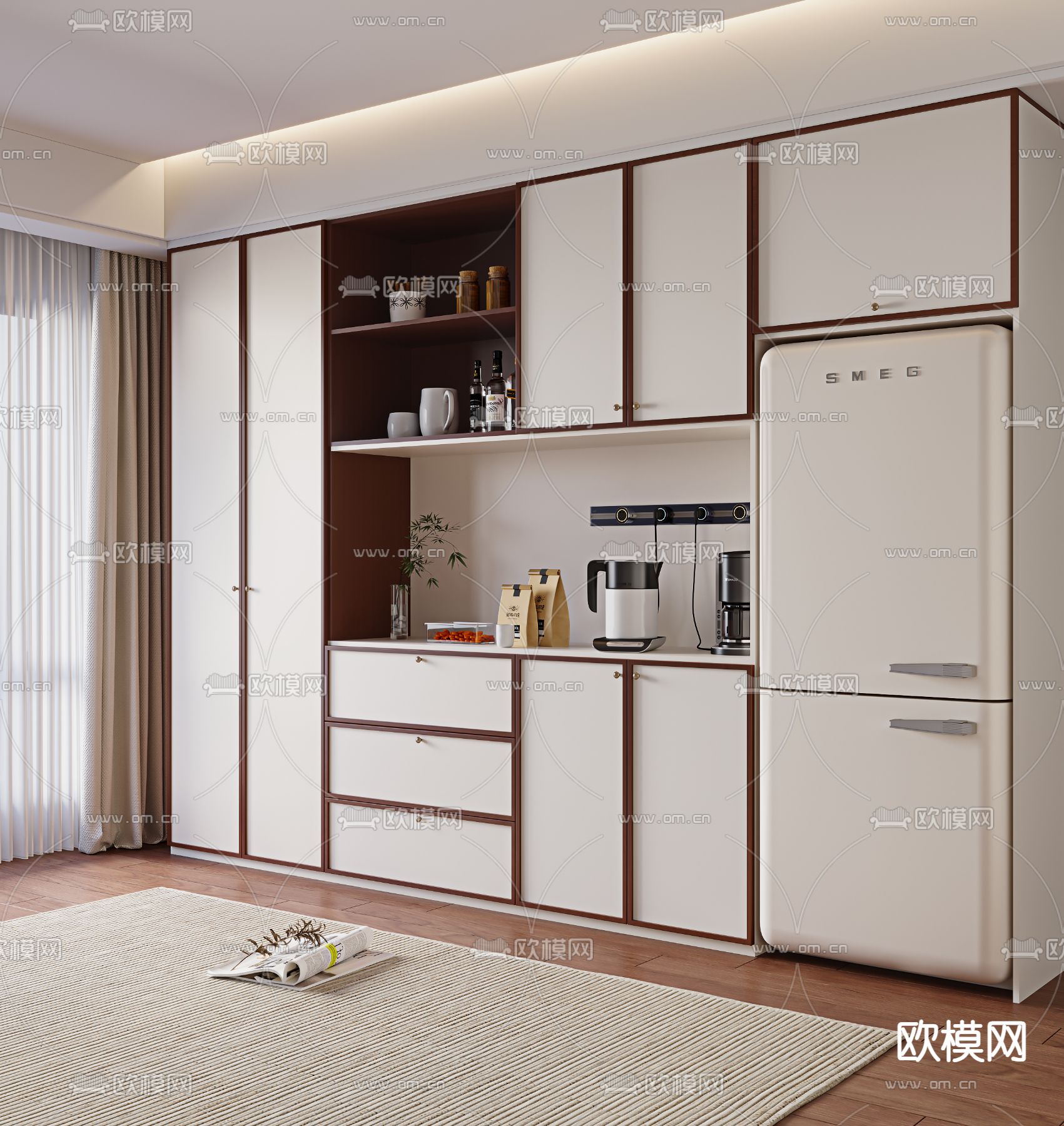 现代餐边柜 酒柜su模型下载（渲染图2）