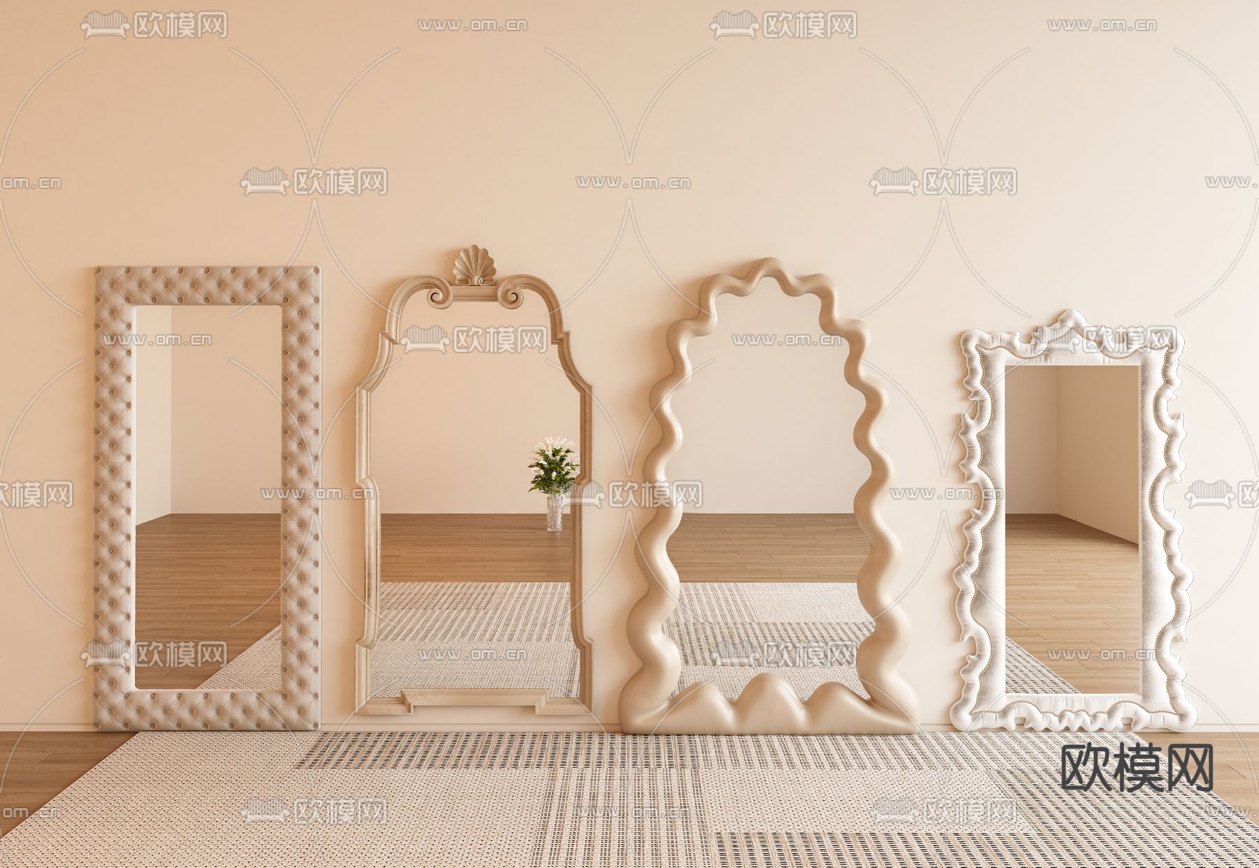 奶油全身镜 穿衣镜 落地镜3d模型下载