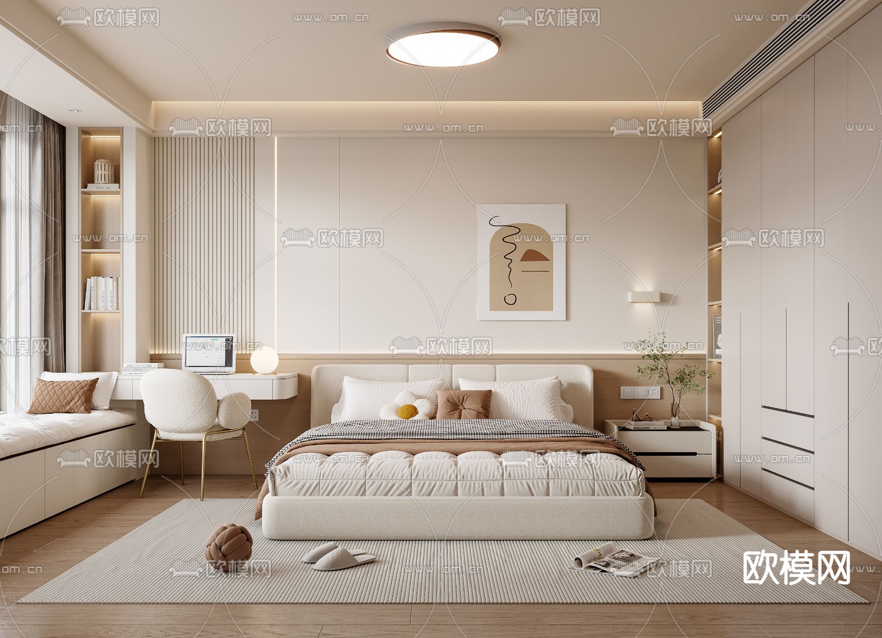 奶油风卧室 主卧  主人房3d模型下载
