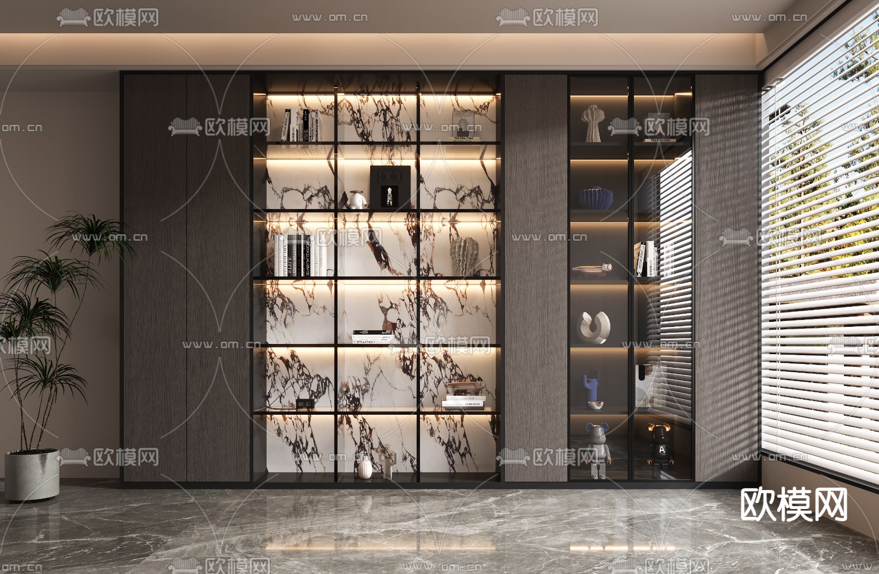 现代装饰柜 书柜3d模型下载