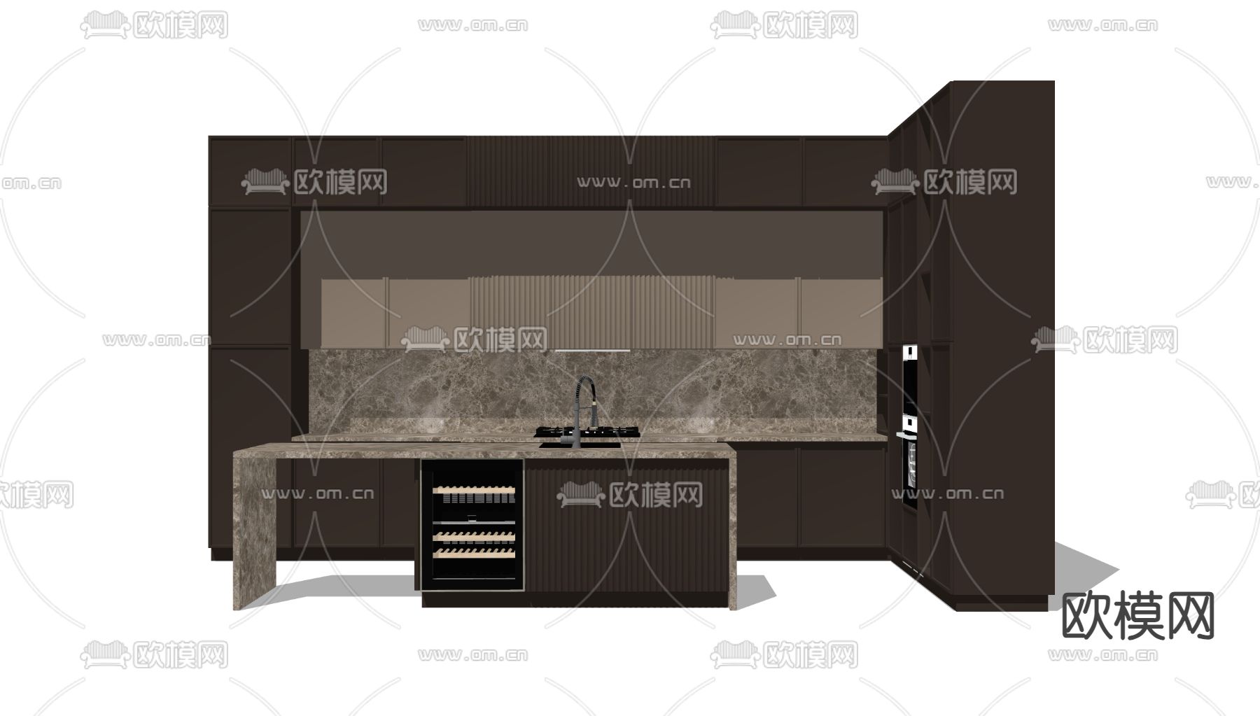 现代橱柜餐岛台su模型下载（渲染图1）