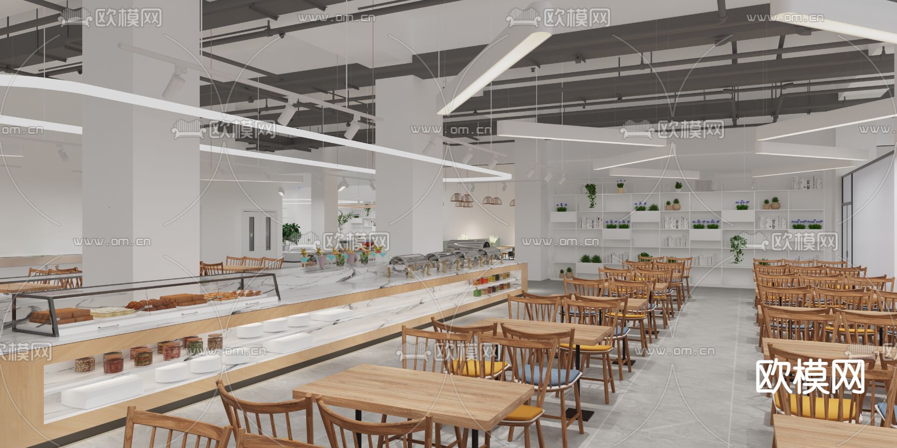 企业食堂 员工食堂3d模型下载（渲染图3）