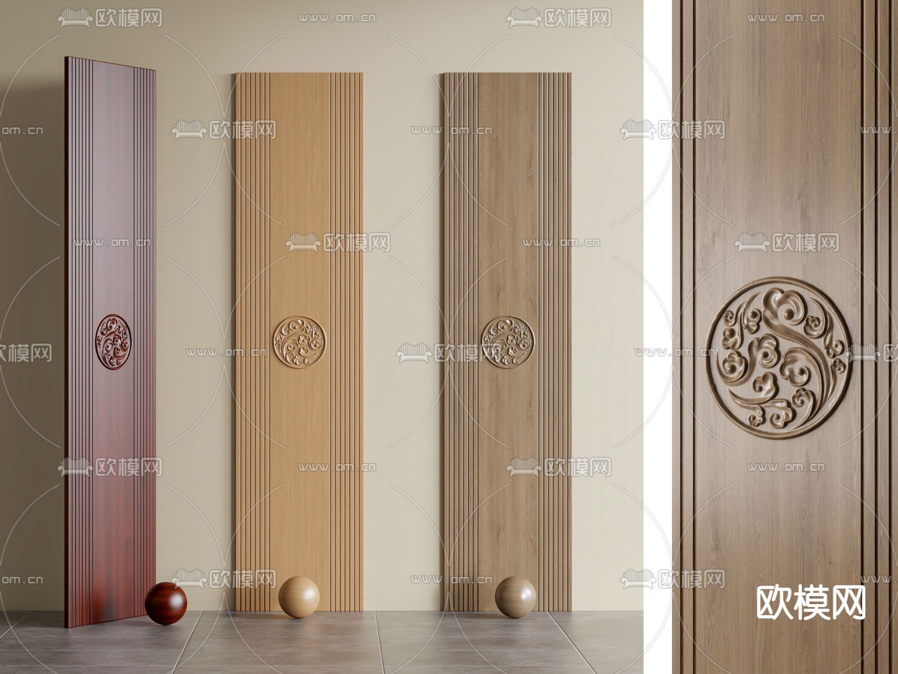 花纹雕花护墙板 实木护墙板3d模型下载