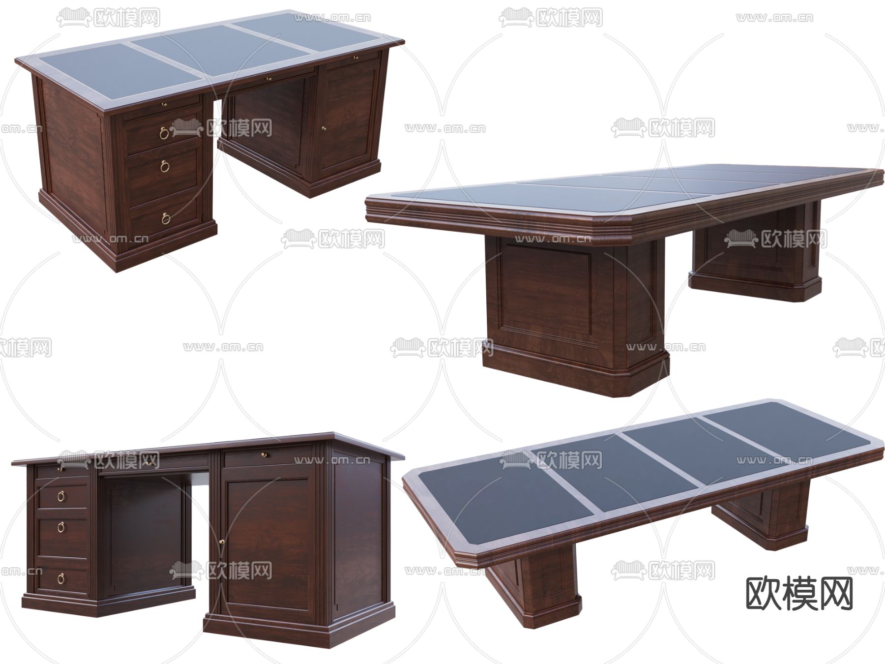 班台桌  会议桌组合3d模型下载