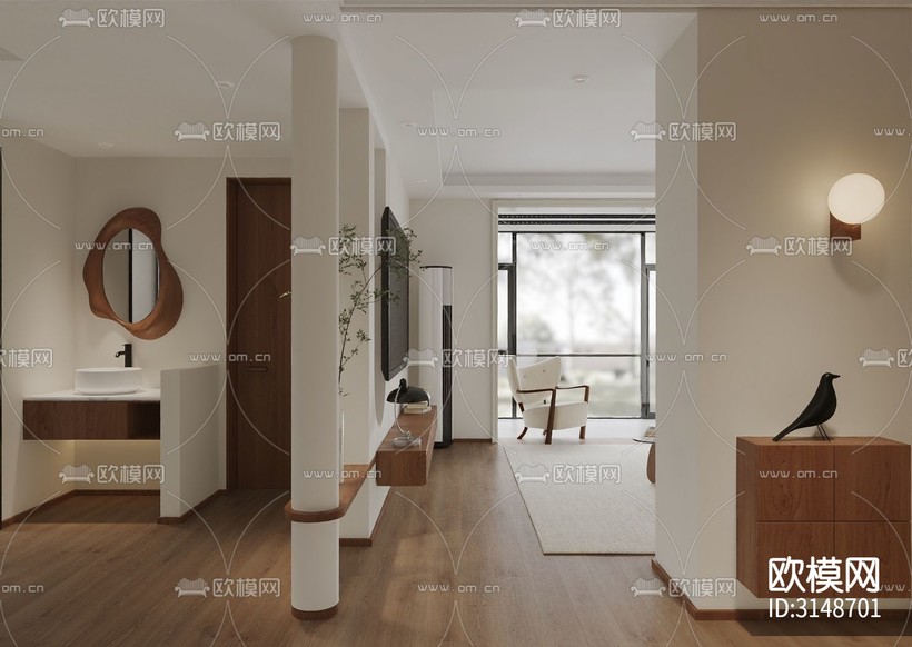 中古风平层装修效果图下载(渲染图1)