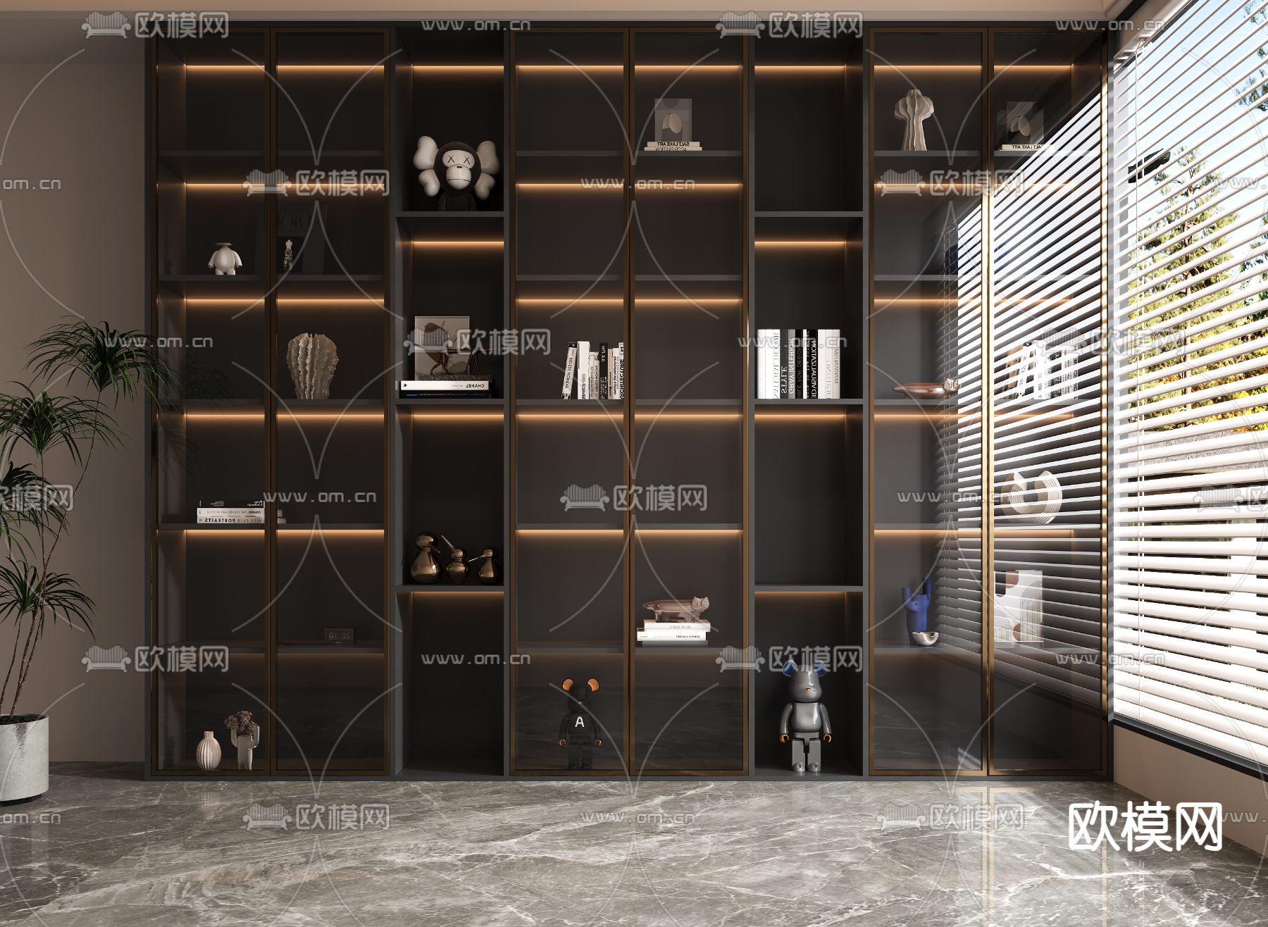 暗黑风装饰柜 书柜3d模型下载