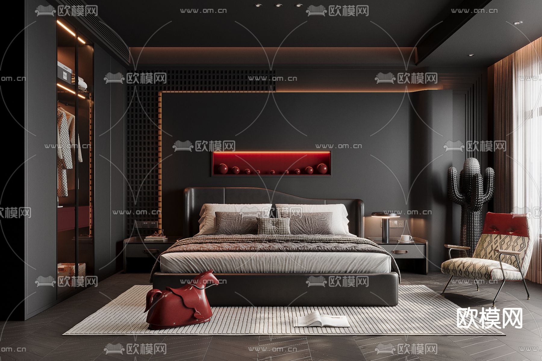 暗黑风卧室 主卧 主人房3d模型下载