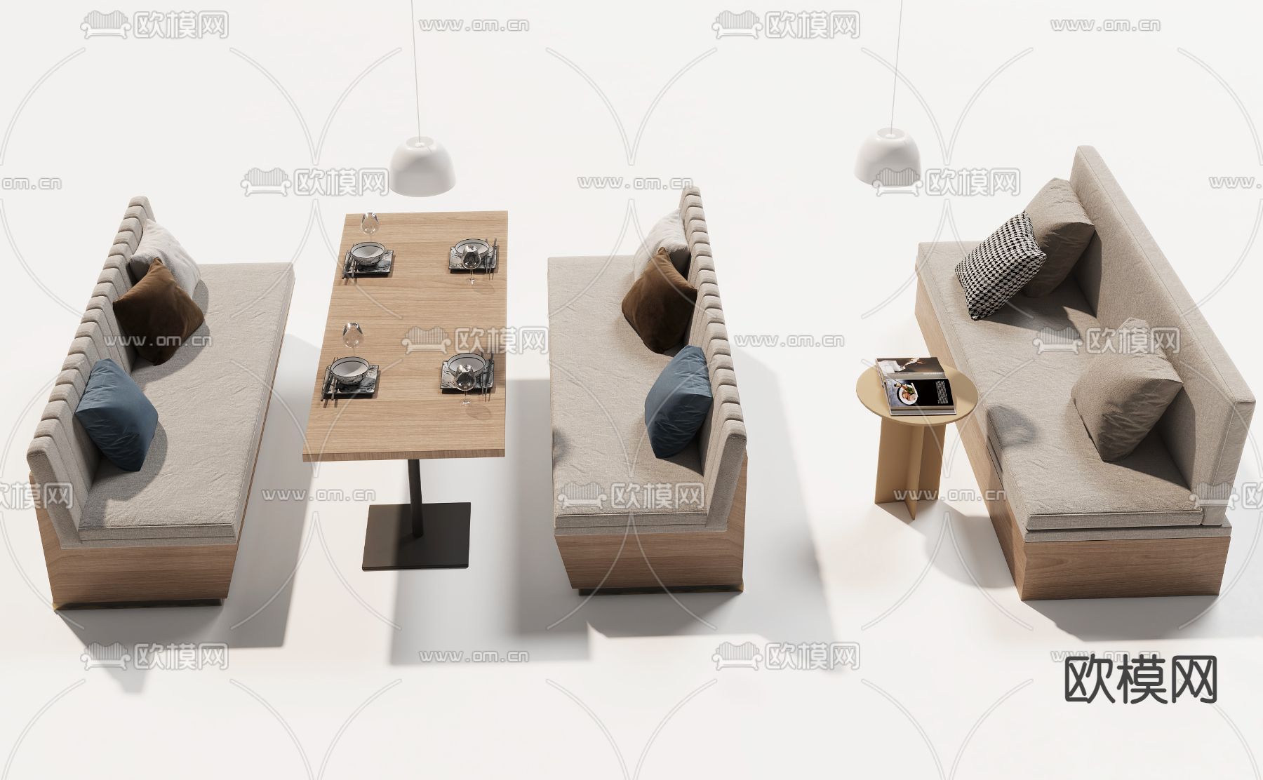 餐厅沙发卡座3d模型下载