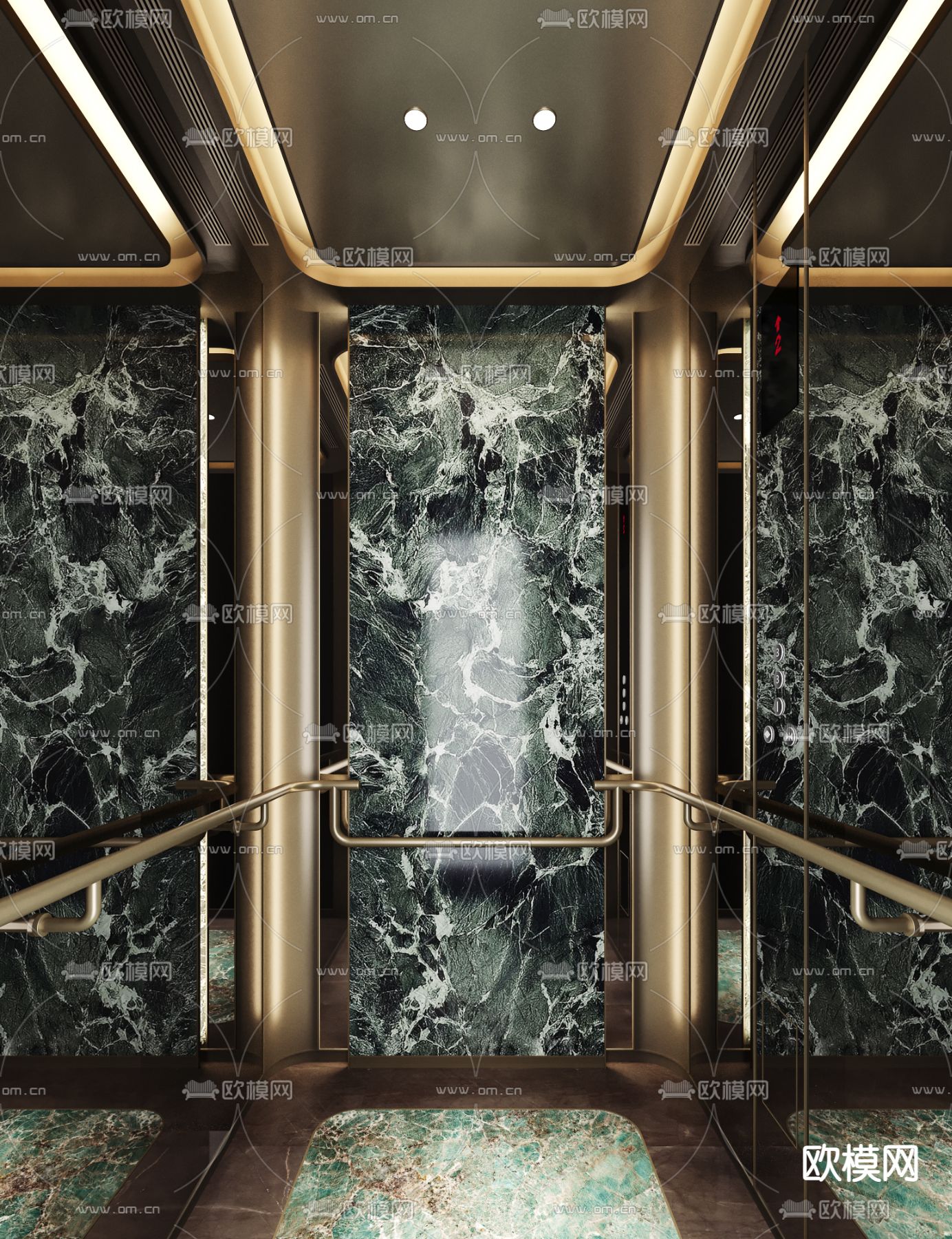 轻奢电梯轿厢3d模型下载