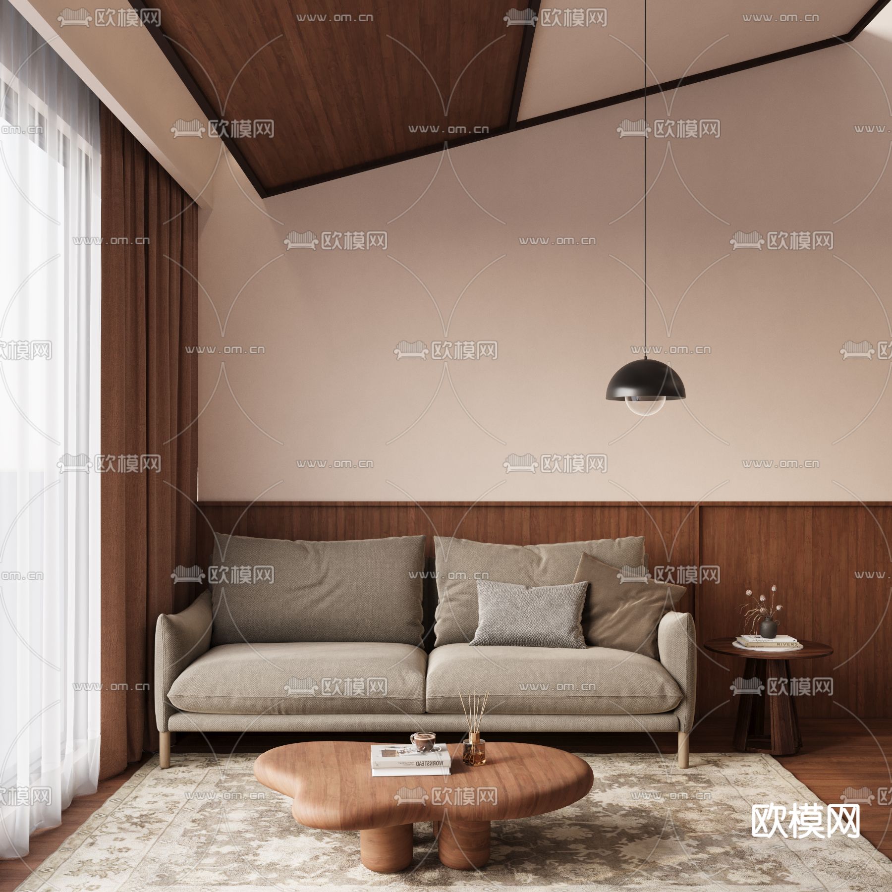 侘寂风双人沙发su模型下载（渲染图2）