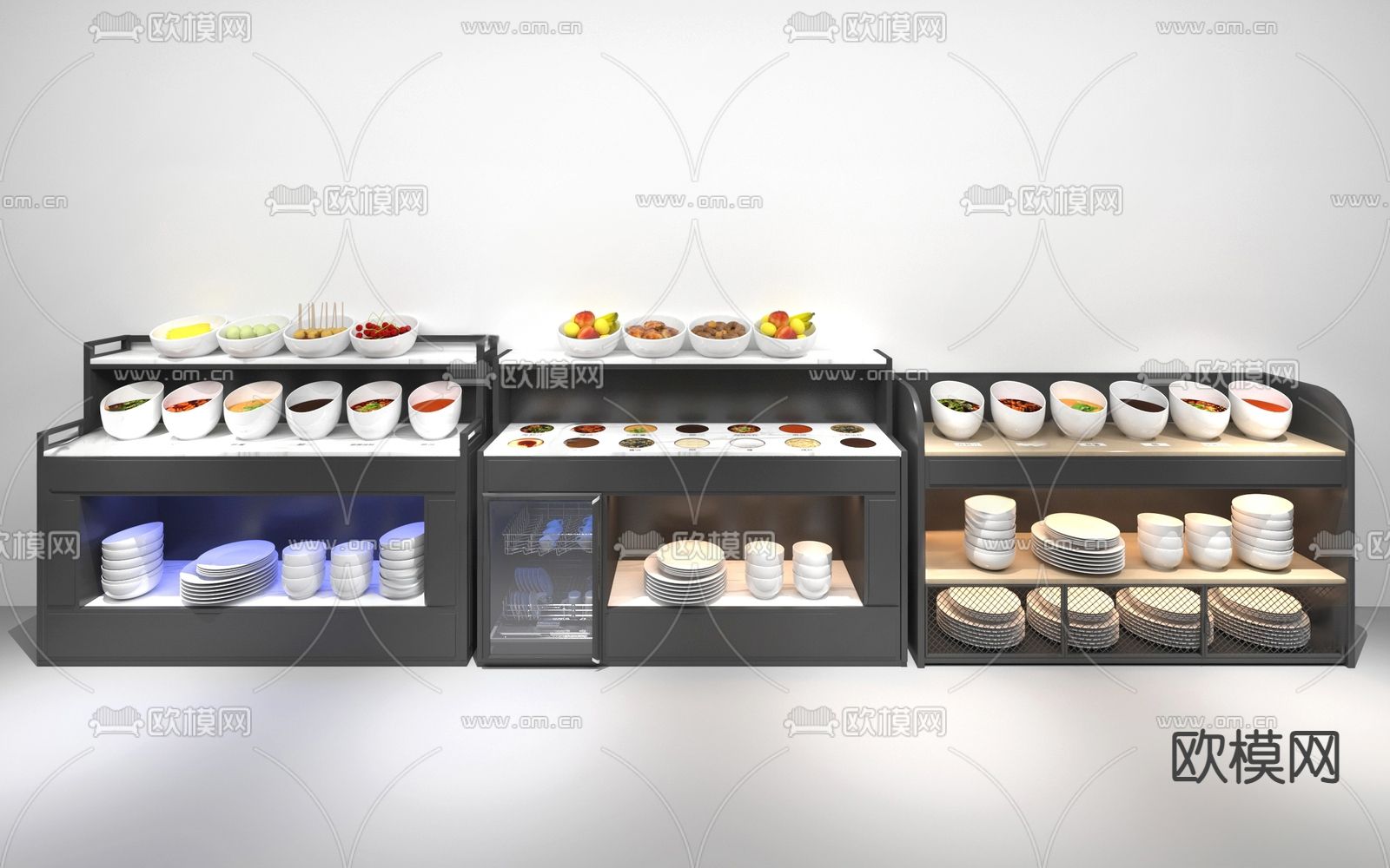 自助餐小料台 取餐柜su模型下载（渲染图1）