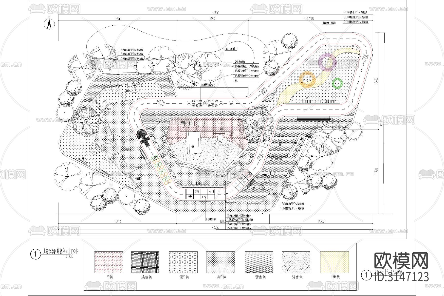 儿童活动区 游乐区 游乐场地cad大样图下载（渲染图3）