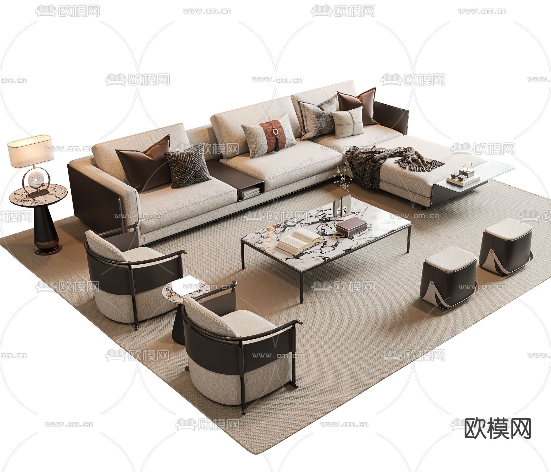新中式组合沙发 转角沙发3d模型下载