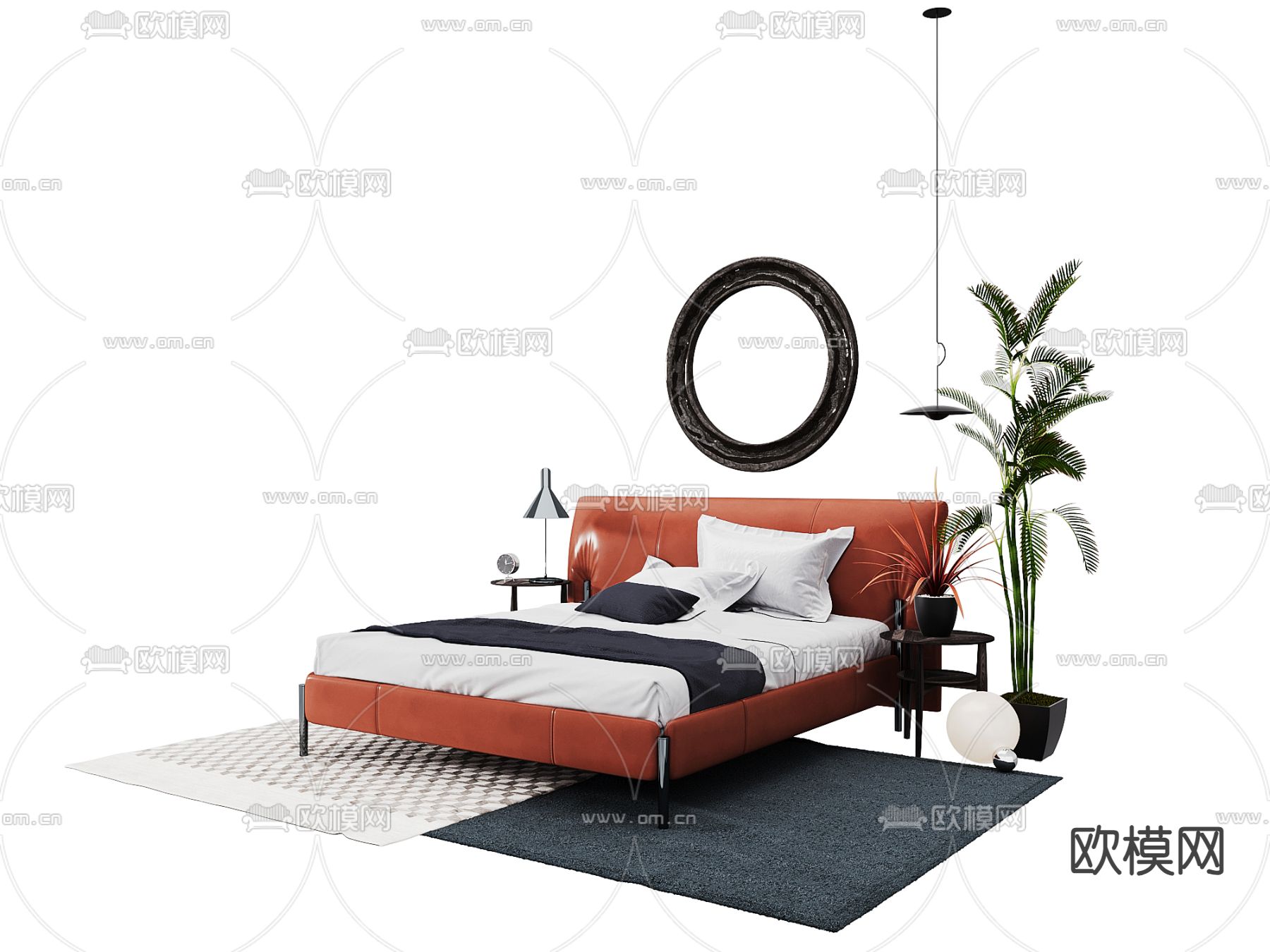 现代双人床3d模型下载