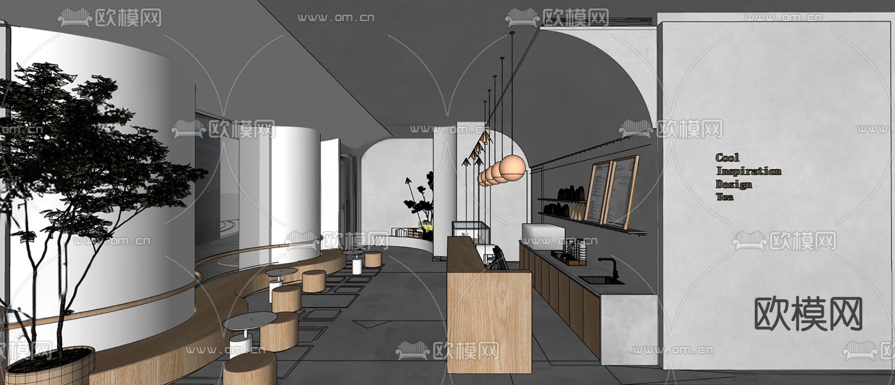 网红奶茶店su模型下载（渲染图4）