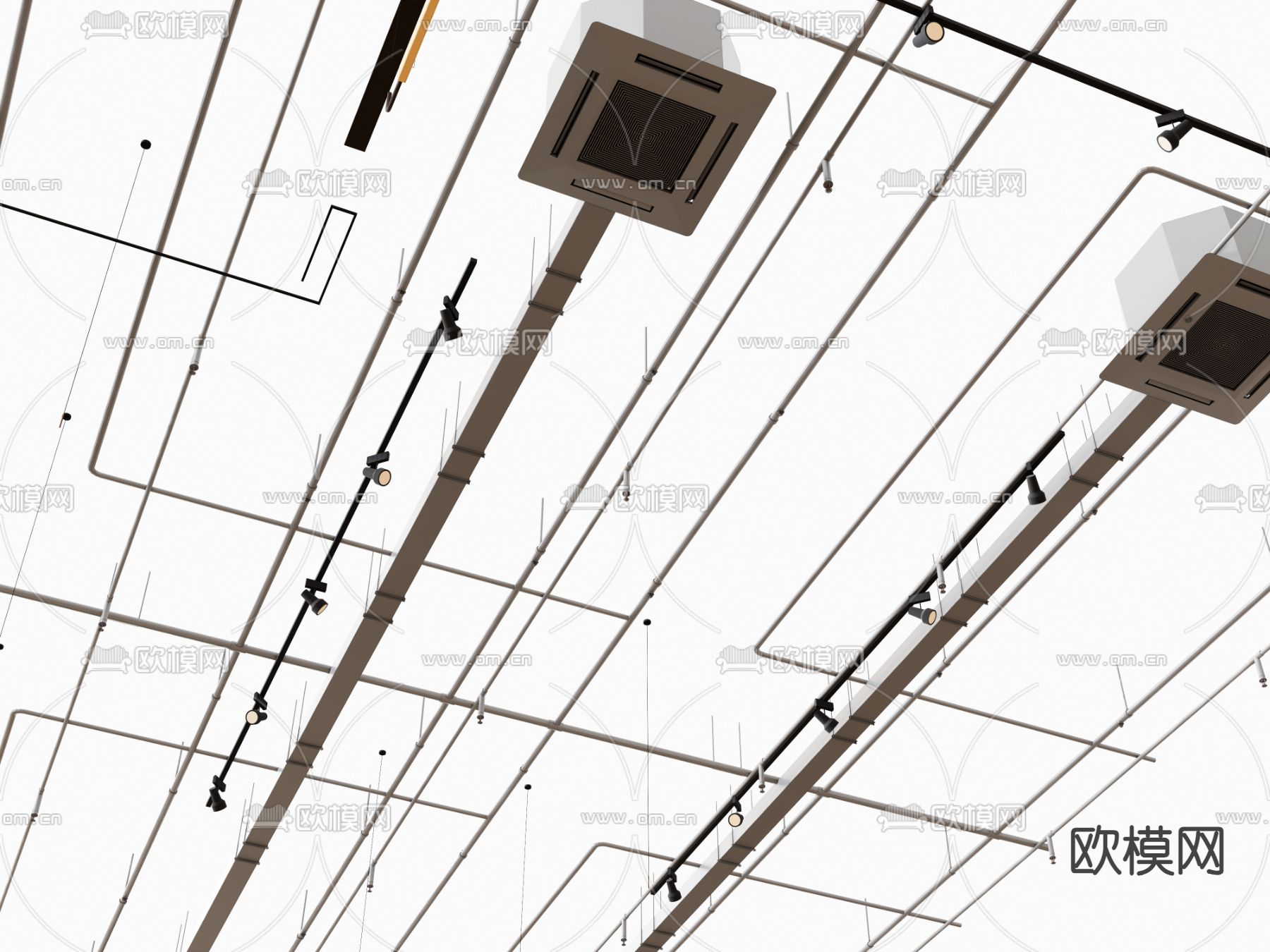 空调风机盘管 机电管道 吸顶空调su模型下载（渲染图1）