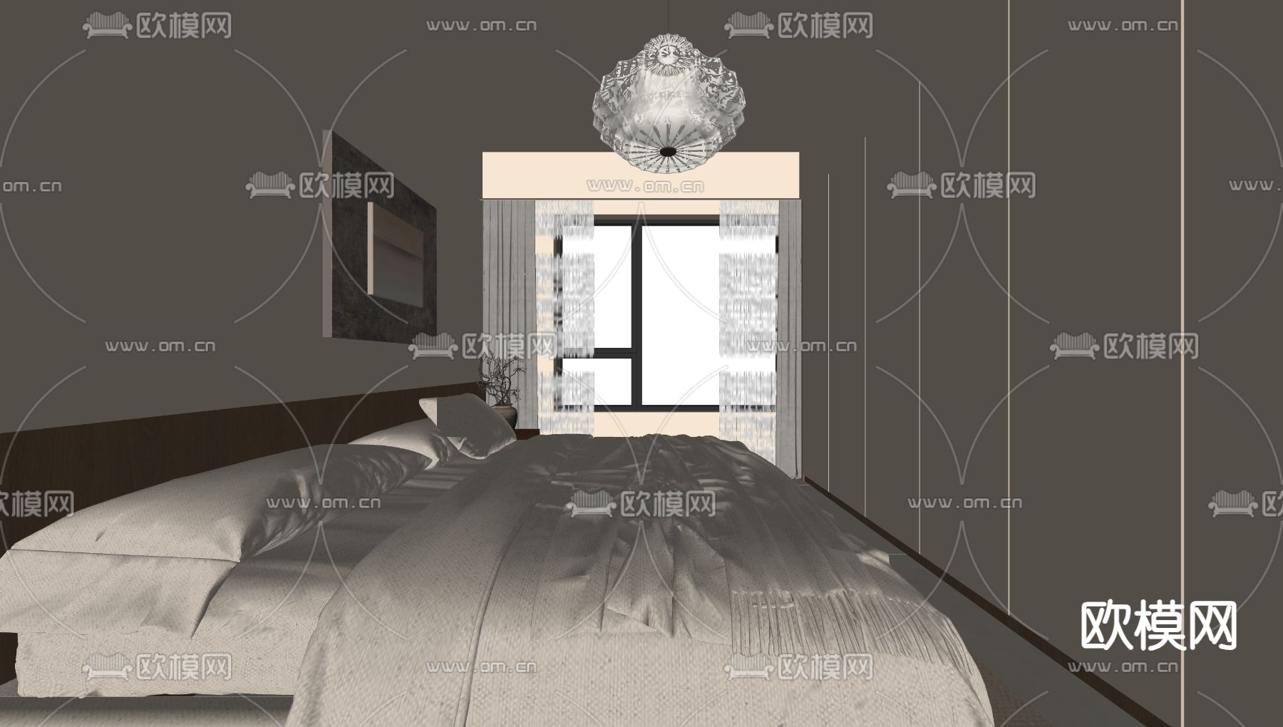 侘寂卧室 次卧su模型下载（渲染图2）