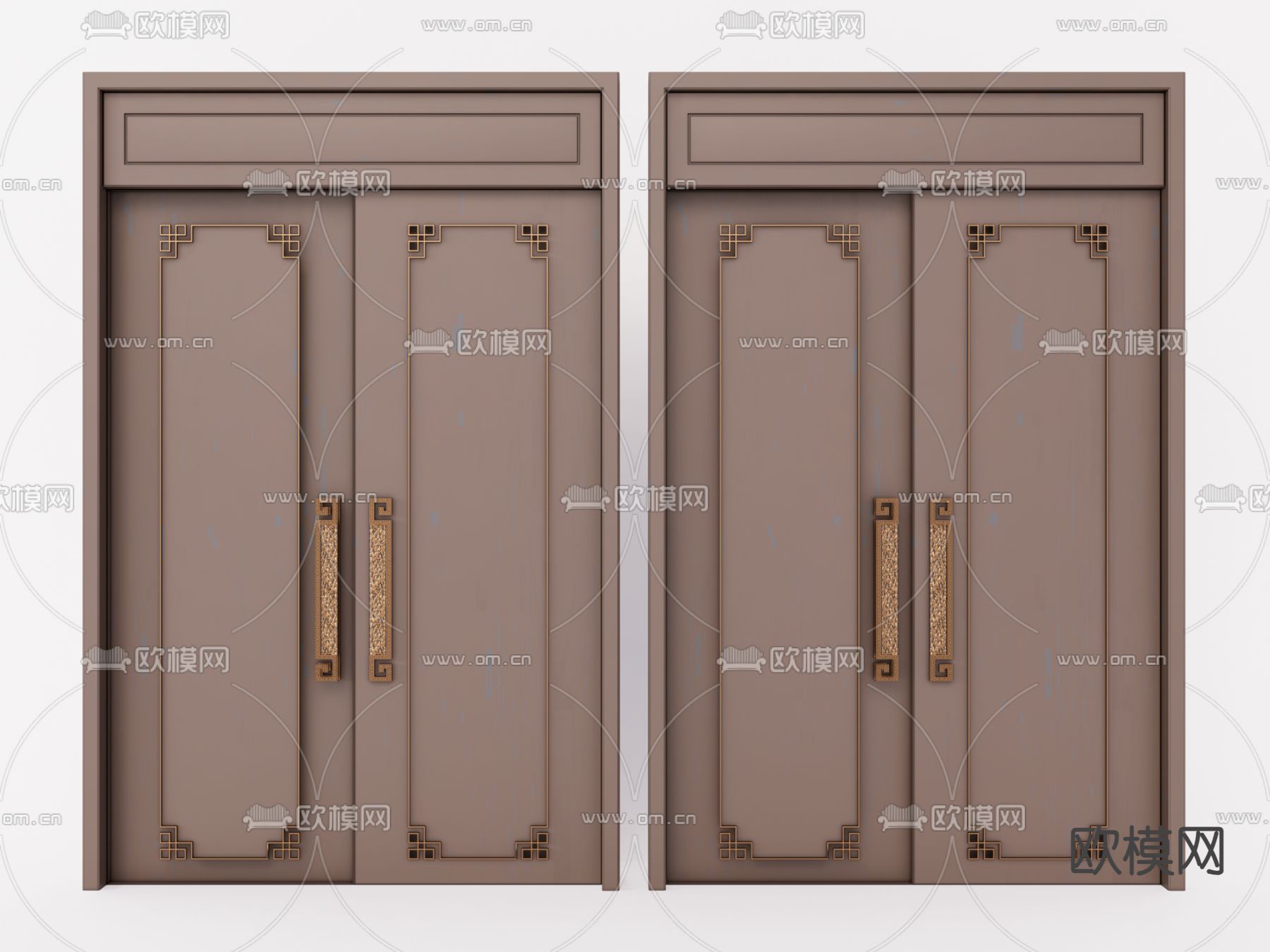 新中式门 防盗门 入户门 双开大门su模型下载（渲染图1）