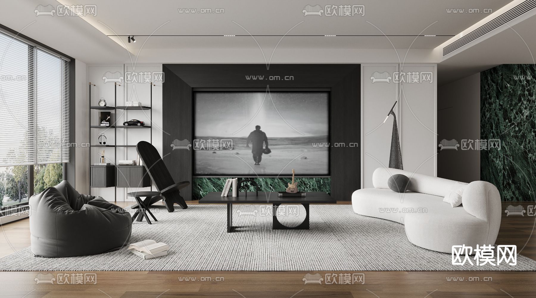 高级灰客厅su模型下载（渲染图1）