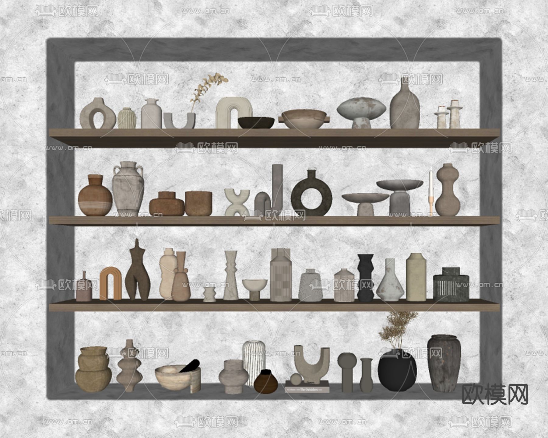 侘寂风 陶瓷器皿 陶罐su模型下载（渲染图2）