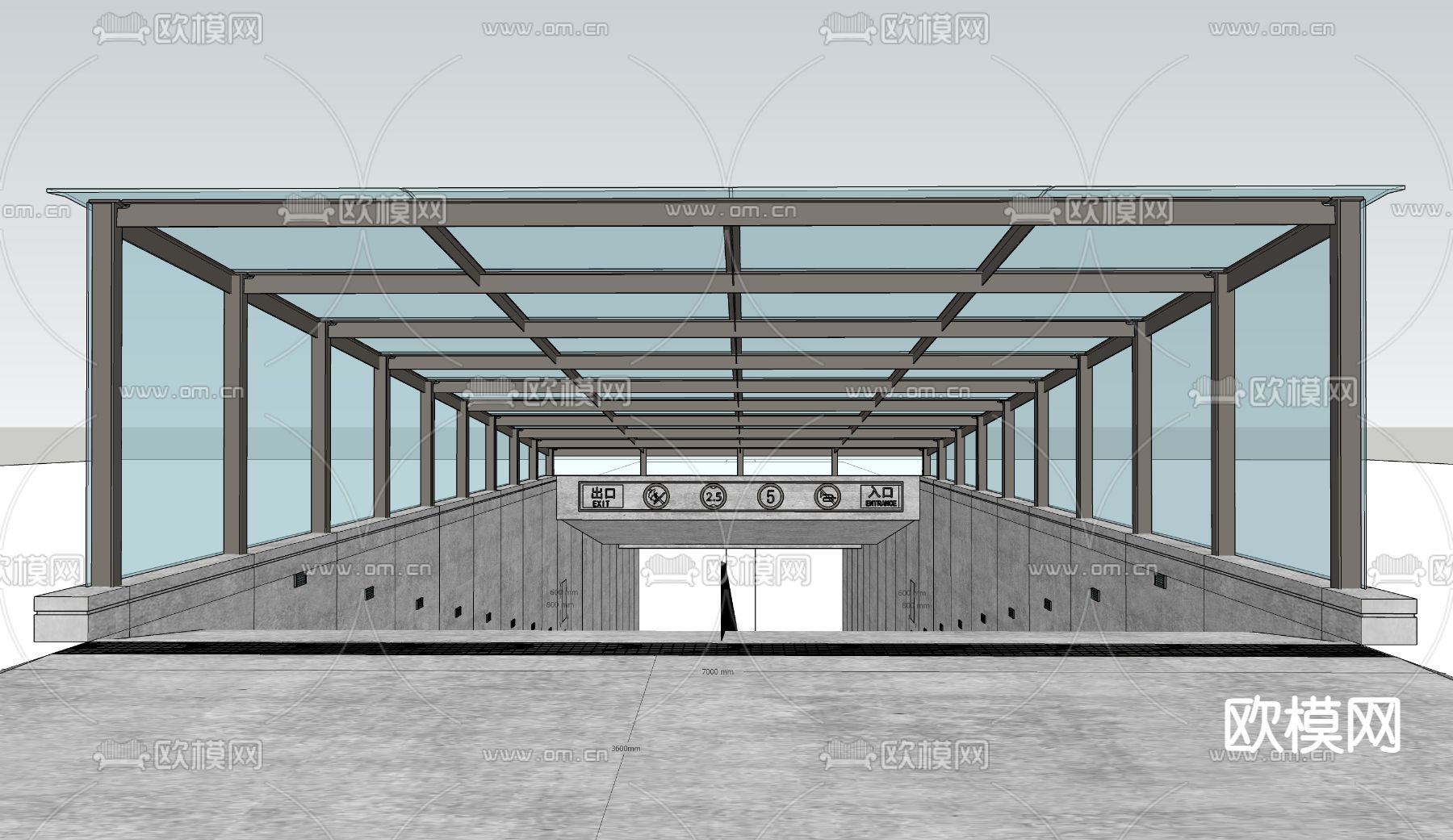 停车场 车库入口su模型下载