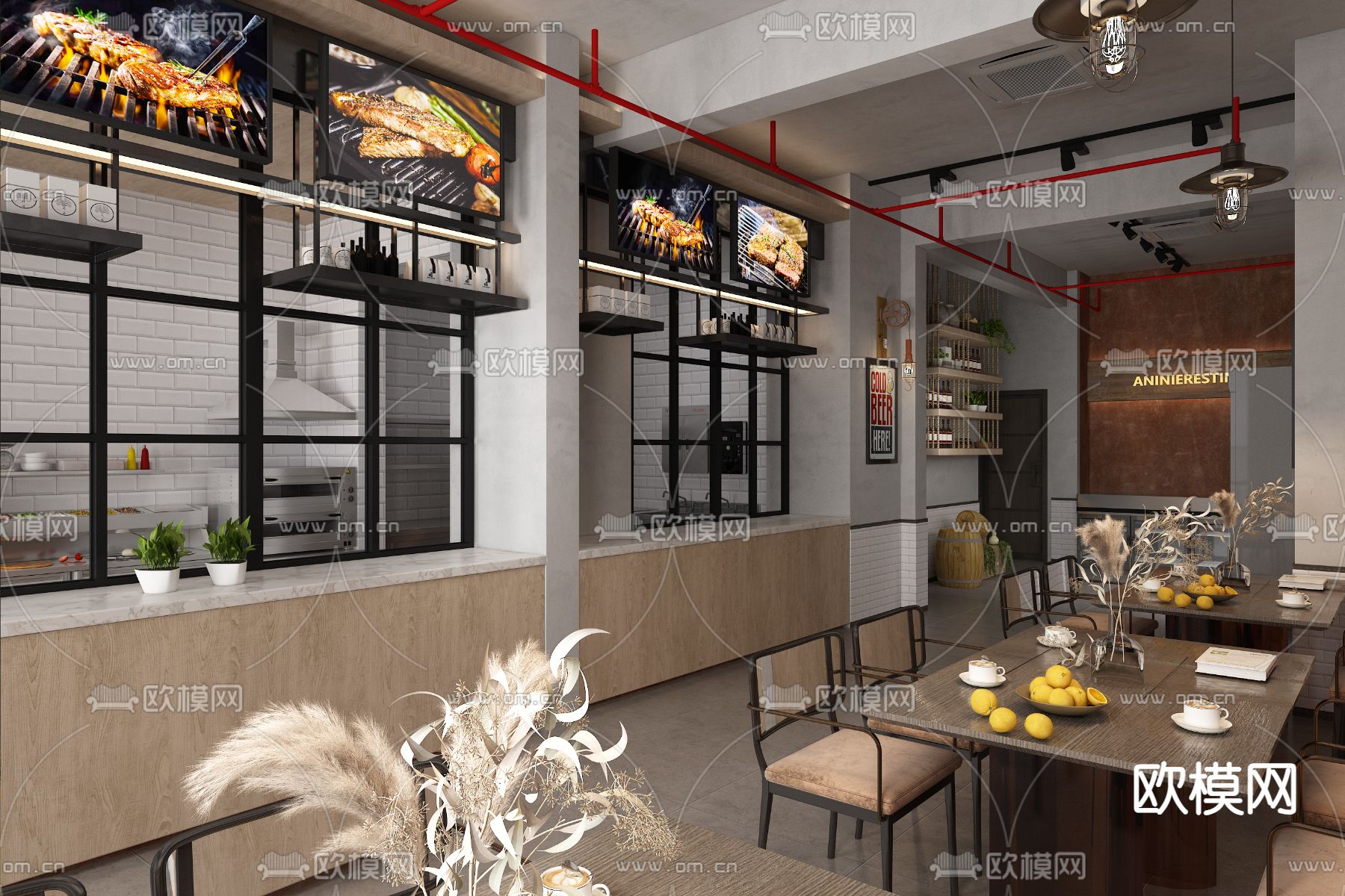 工业风快餐店 快餐馆3d模型下载（渲染图6）