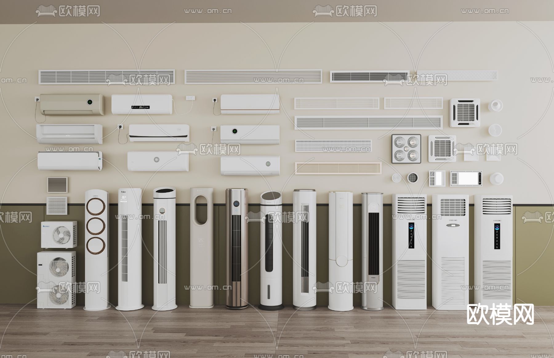 空调 立式空调 壁挂空调su模型下载（渲染图2）