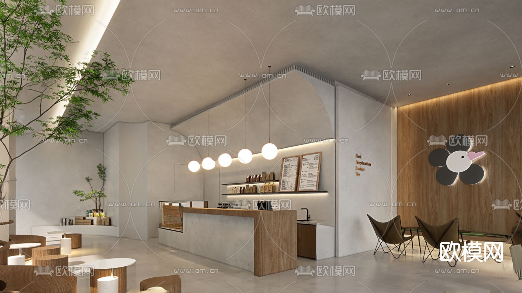 网红奶茶店su模型下载（渲染图1）