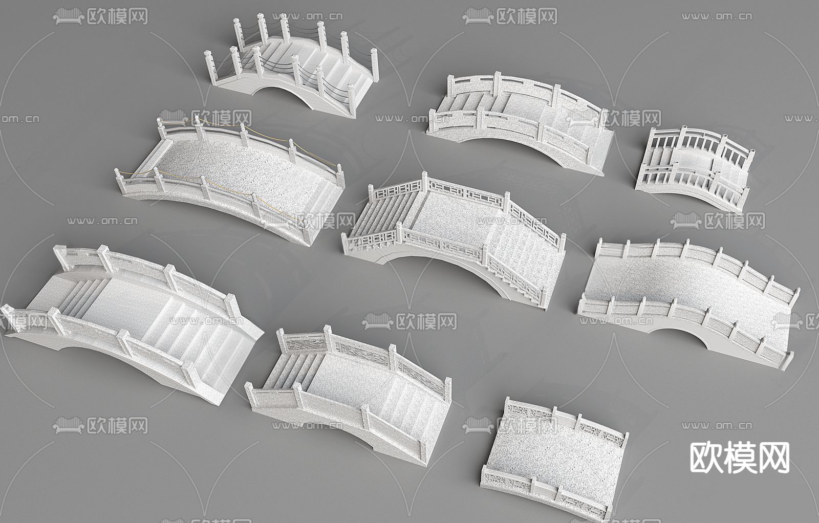 新中式石桥 拱桥 景观桥3d模型下载