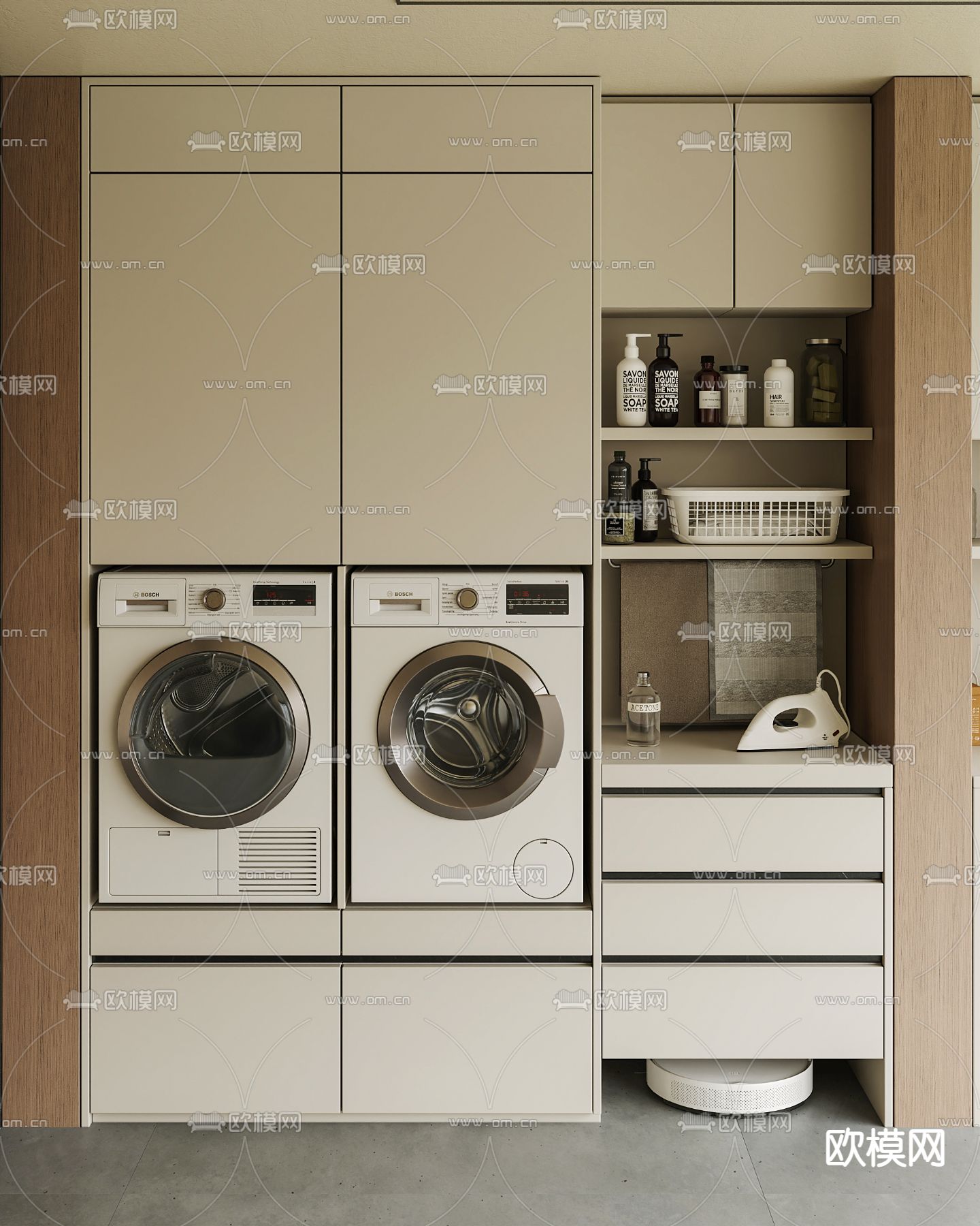 洗衣机柜 家政柜3d模型下载（渲染图2）