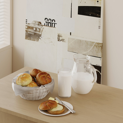  食物 牛奶 面包su模型 