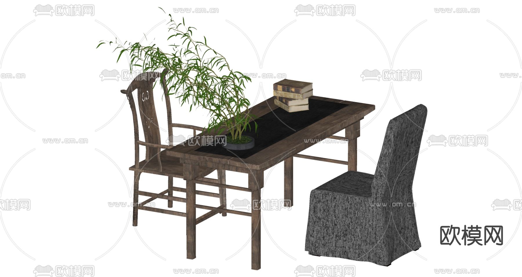 侘寂风书桌椅su模型下载（渲染图1）