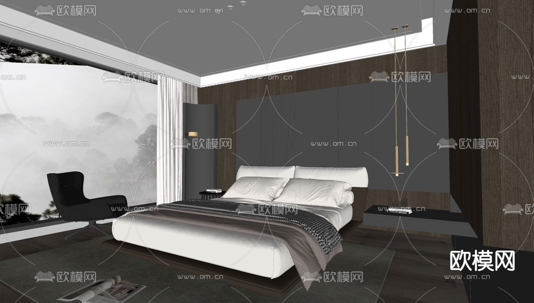 Minotti卧室 主卧 主人房su模型下载（渲染图2）