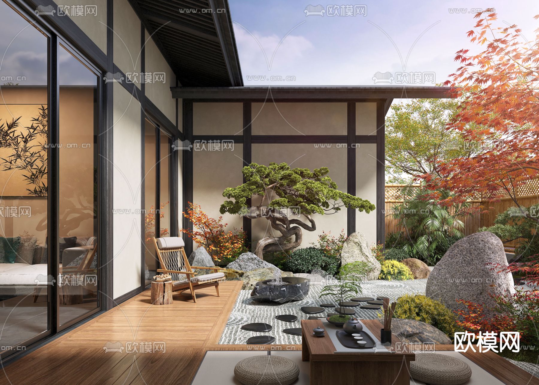 新中式庭院景观 别墅花园3d模型下载