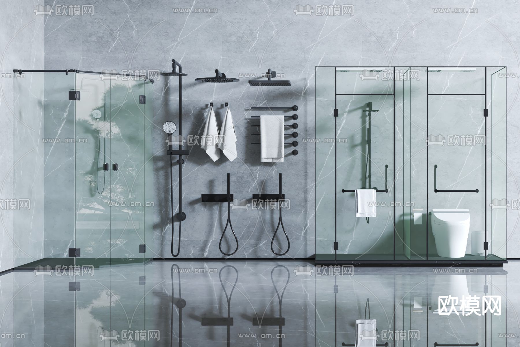 淋浴房 冲凉房 花洒 毛巾架3d模型下载