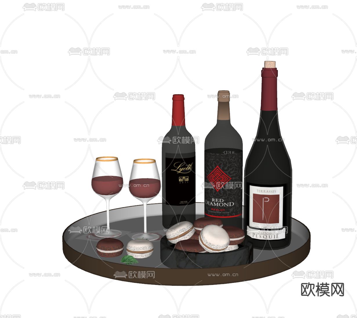 红酒 酒瓶 酒杯su模型下载（渲染图2）