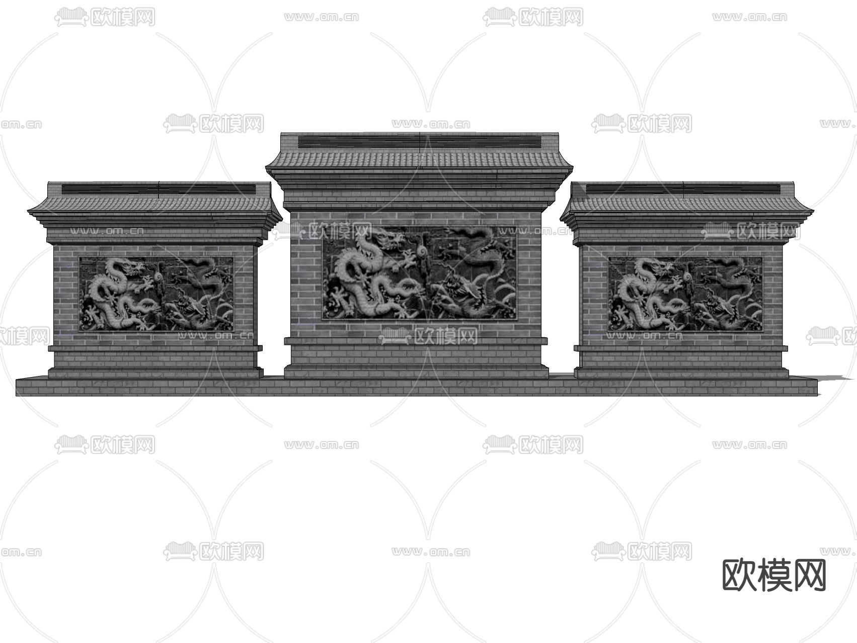 中式景墙 照壁墙 影壁墙 雕花景墙su模型下载