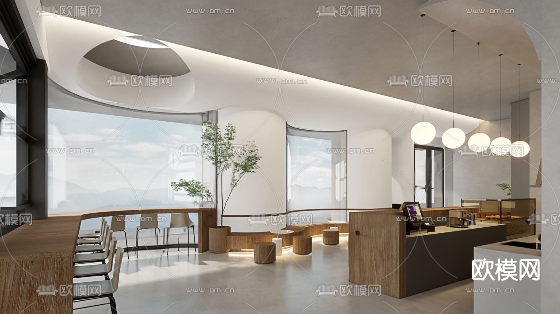 网红奶茶店su模型下载（渲染图2）