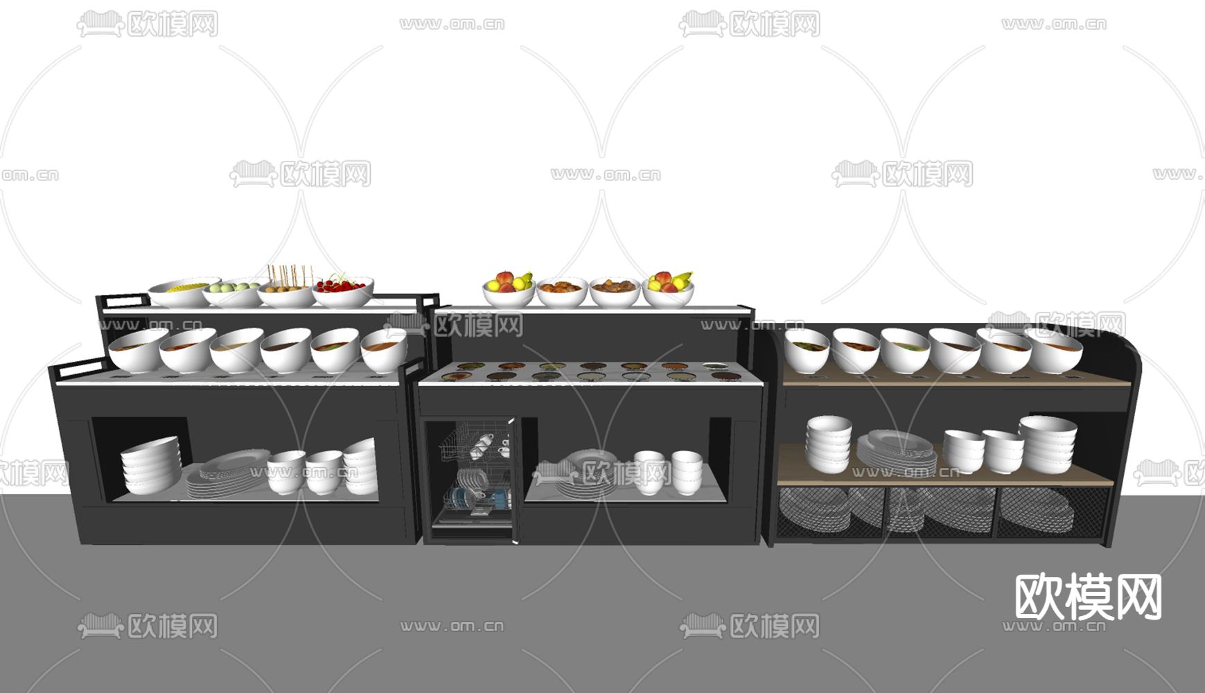 自助餐小料台 取餐柜su模型下载（渲染图2）