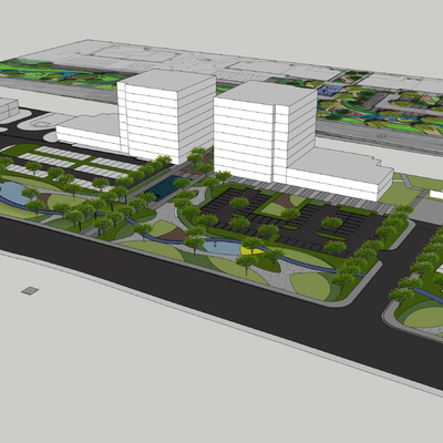  公园设计 滨水公园鸟瞰su模型 