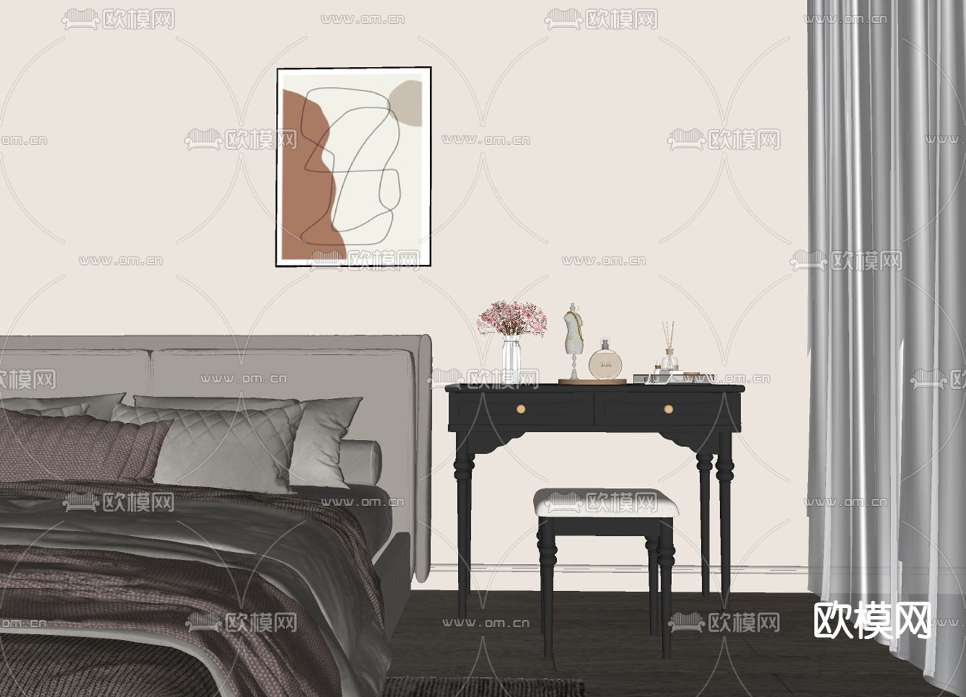 法式梳妆台su模型下载（渲染图1）