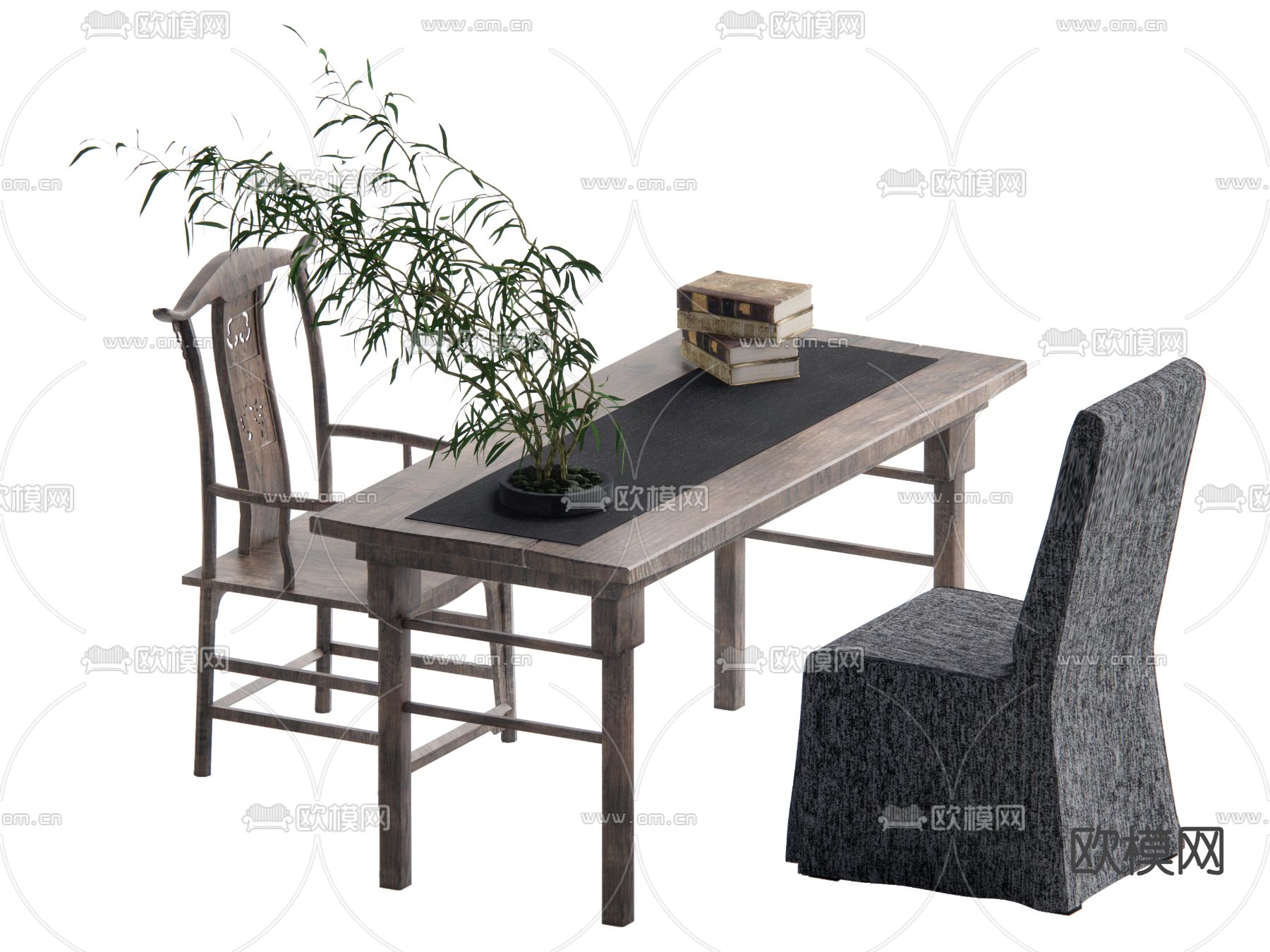 侘寂风书桌椅su模型下载（渲染图2）