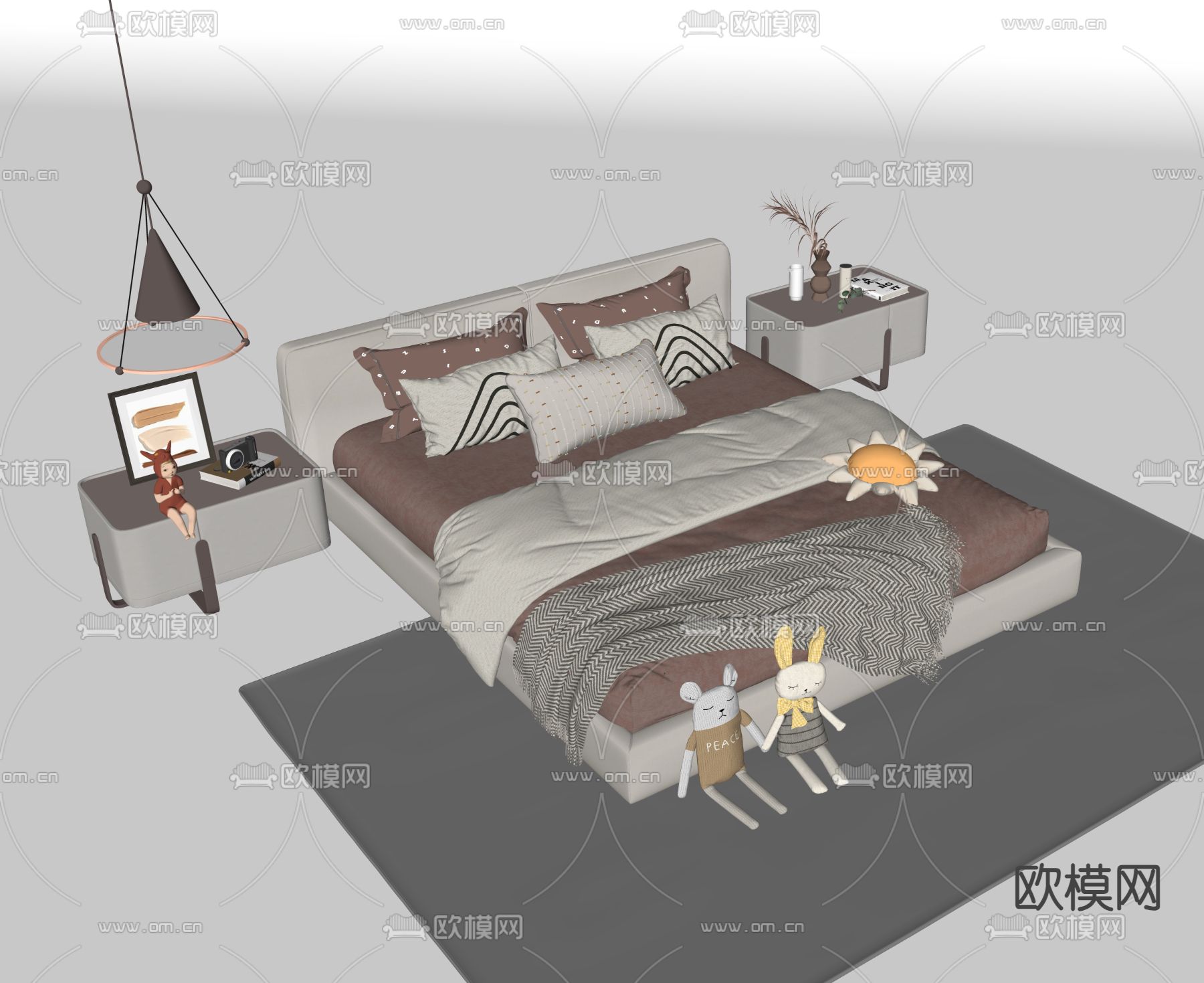 现代儿童双人床su模型下载（渲染图1）