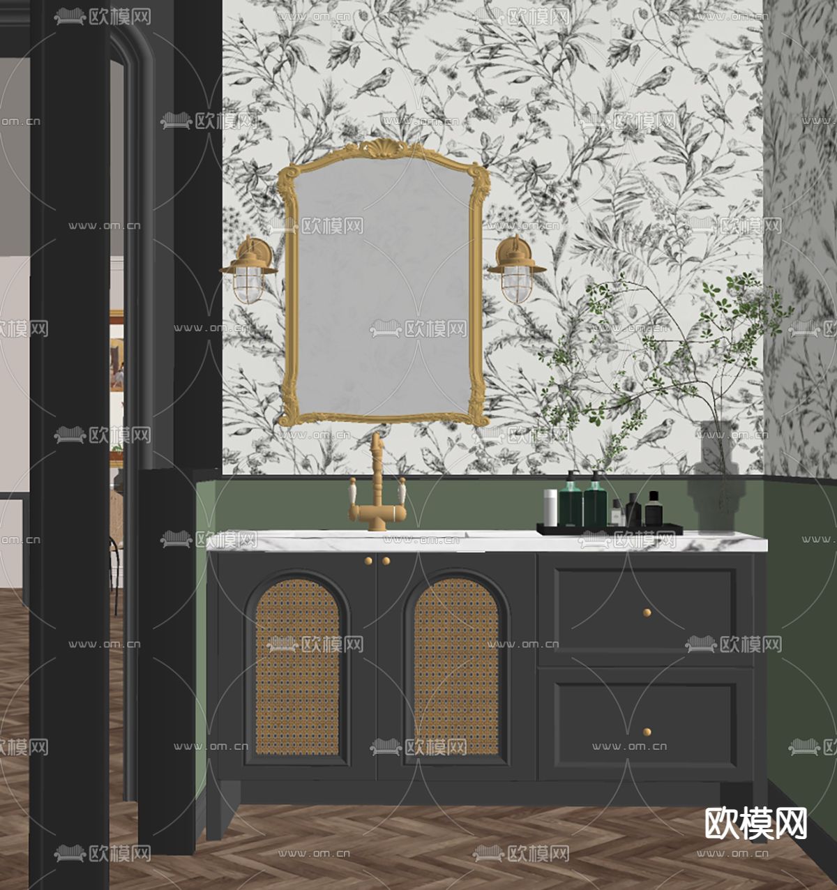 法式台盆 洗手台 浴室柜su模型下载（渲染图2）