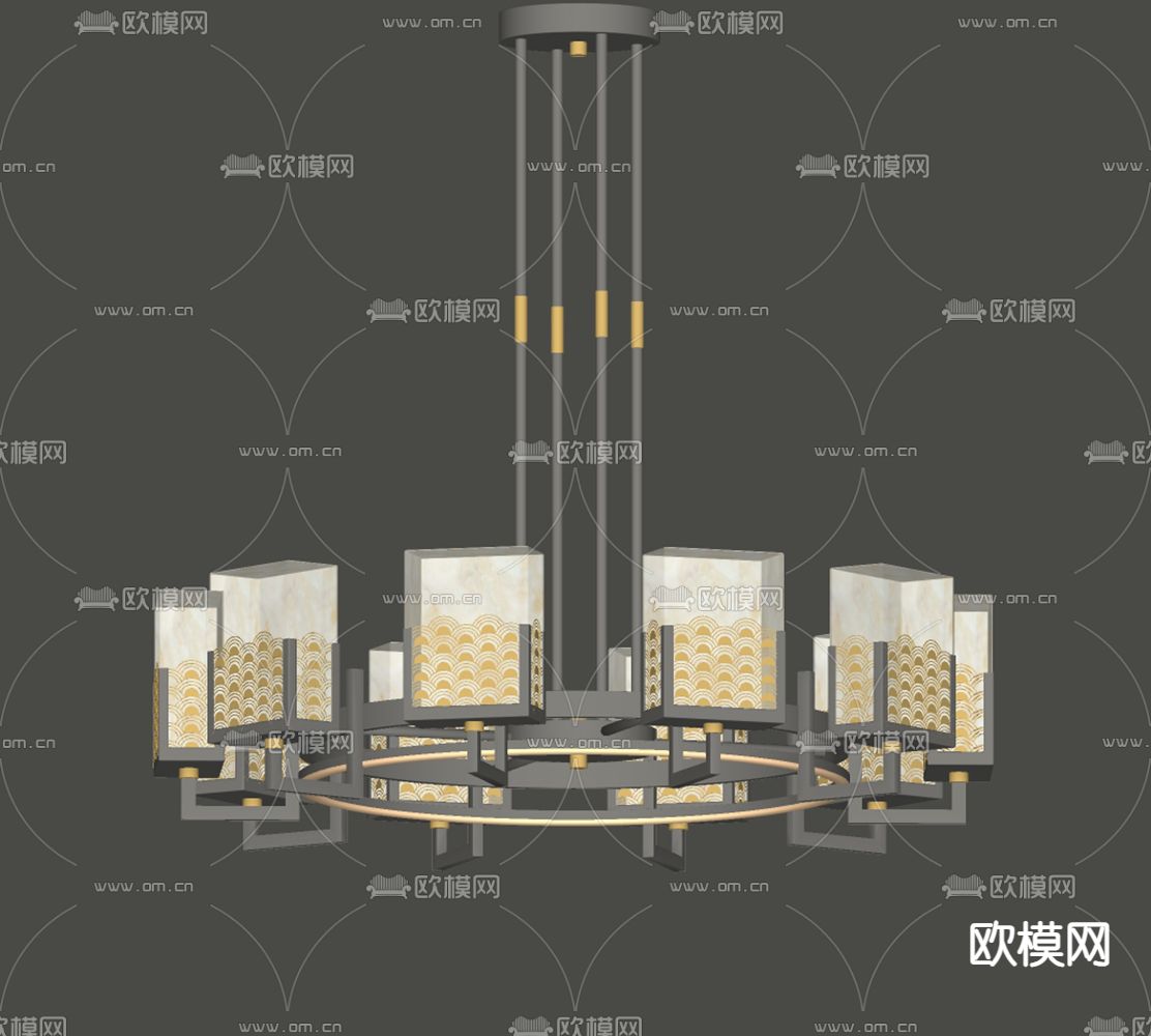 新中式吊灯su模型下载（渲染图2）
