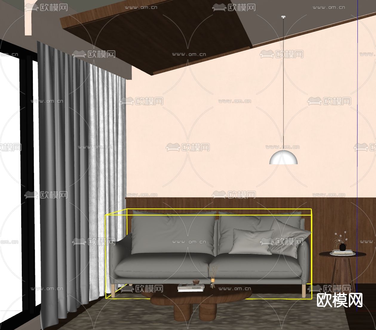 侘寂风双人沙发su模型下载（渲染图1）